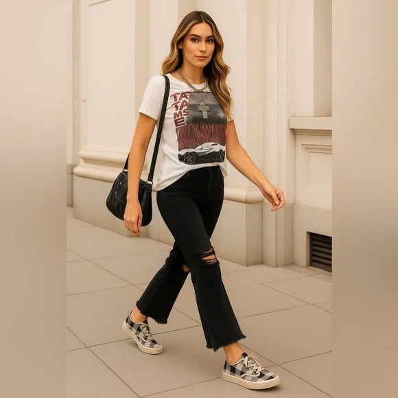 Zodiac Cheezburger Plaid Lace-Up Sneakers Women’s Size 9M Black White Tan NWB - Picture 3 of 11